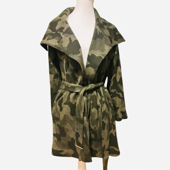 White House Black Market Camouflage Belted Sweater Coat Size Small - Picture 4 of 11